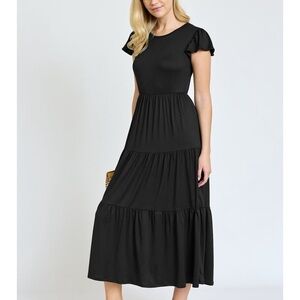Elegant Black Ruffle Sleeve Midi Dress